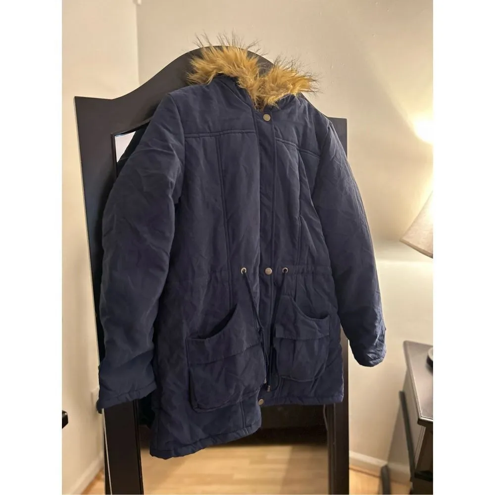 NEW FARVALUE Coat Hooded Puffer Thicken Parka Jacket XL Blue - Image 7