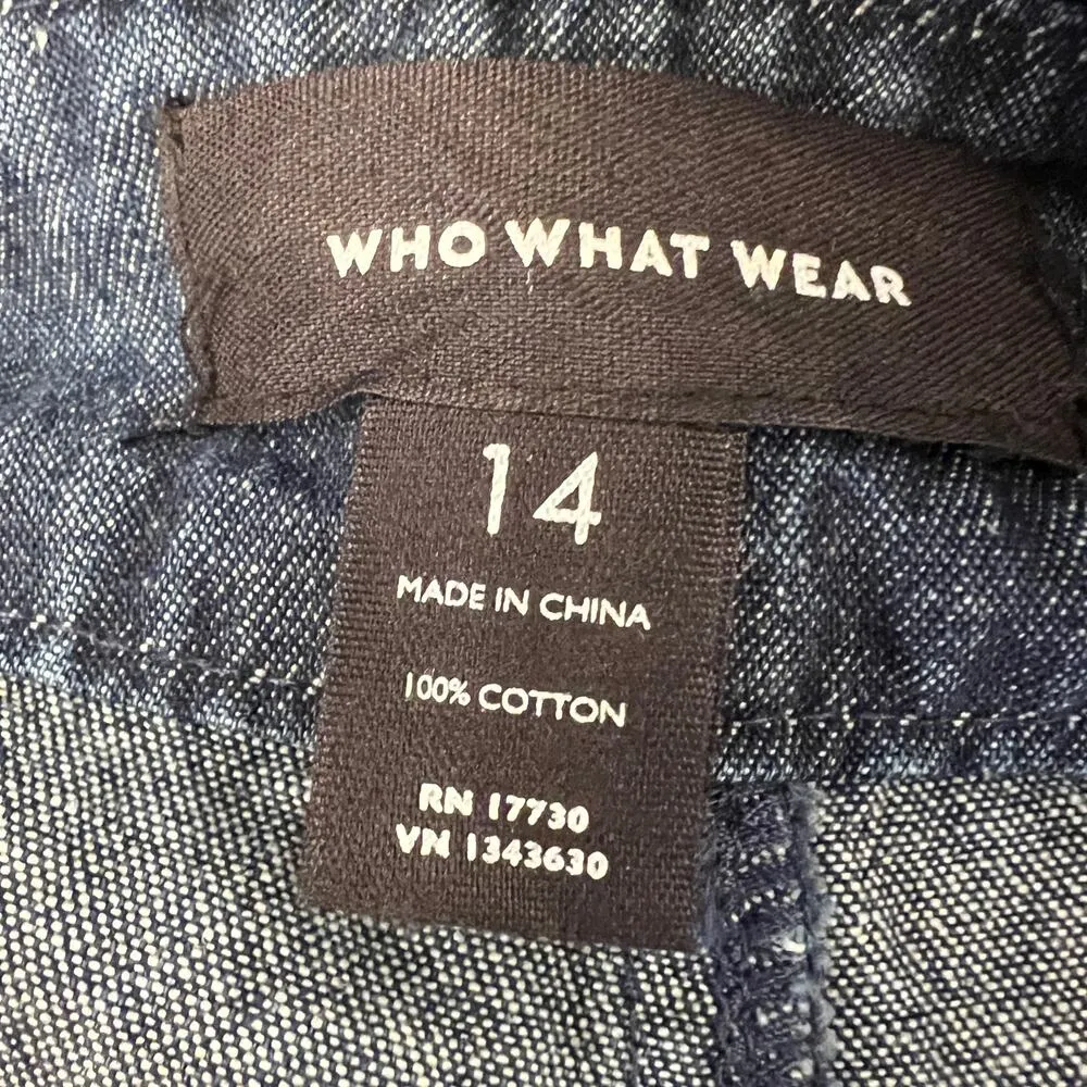 Who What Wear Blue Chambray Paper Bag Waist High Rise Wide Leg Jeans Size 14 - Image 8