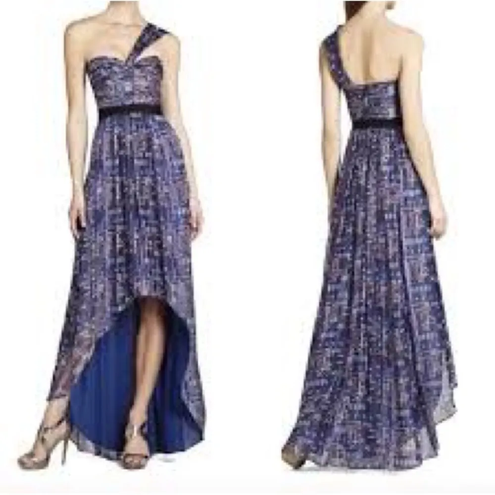 BCBG BGBGMAXAZRIA Inga One Shoulder SILK Printed Maxi Dress Sz 6 Whimsy Goth - Image 2