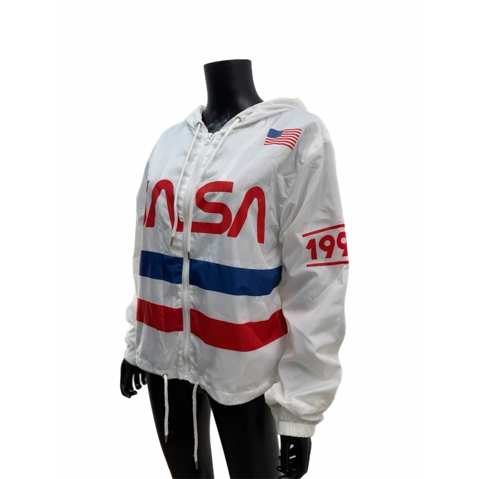 NASA Windbreaker Jacket White 1991 Space Mission Patches Hooded Size L Size L - Image 2