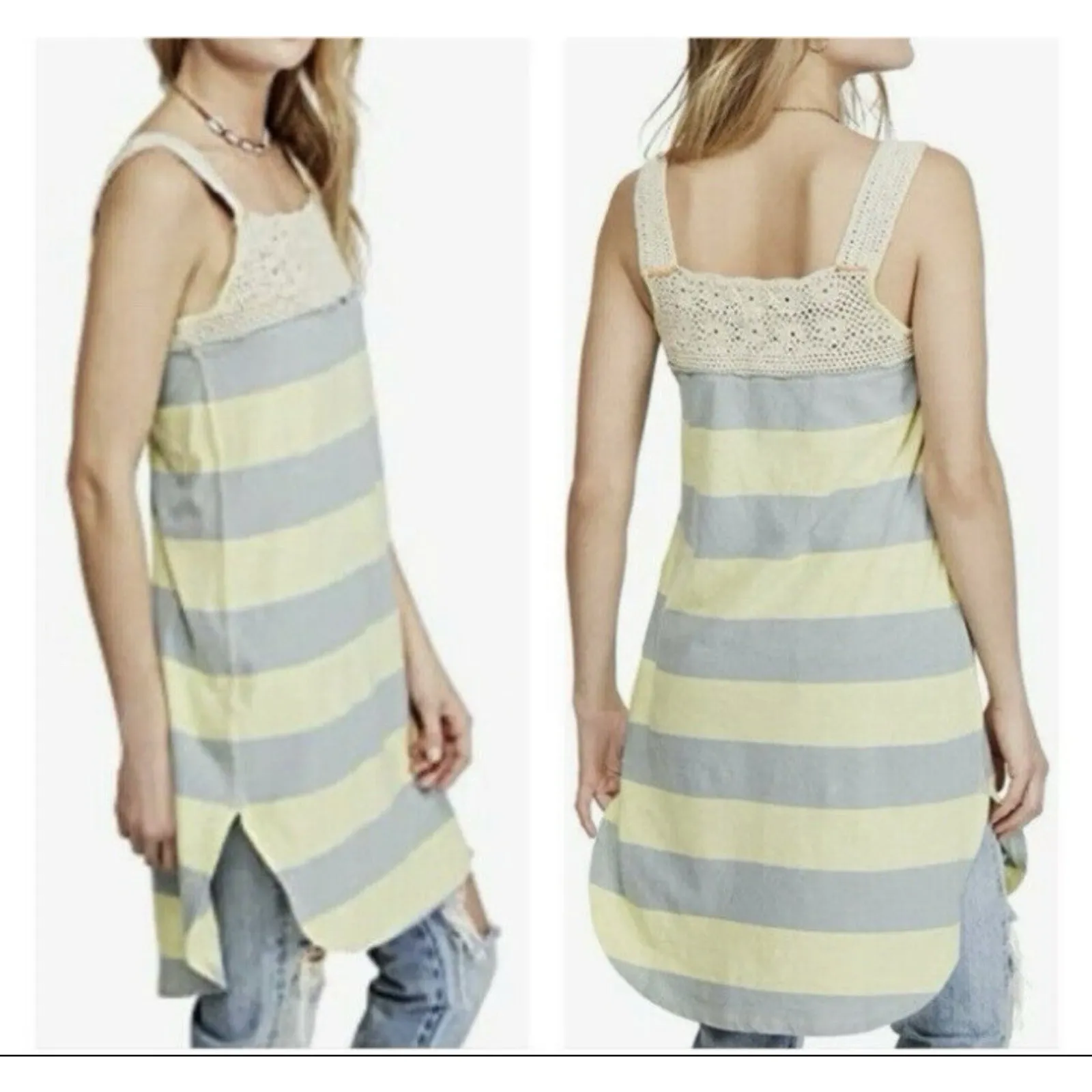 Free People We‎ The Free Luca Crochet Striped Tunic Tank Top Size Small - Image 2