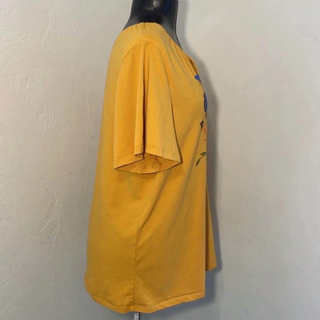 Carolyn Taylor Mustard Yellow Boho Blouse Floral Embroidery print 2X Plus - Image 7