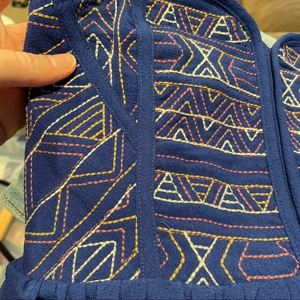 Anthropologie Vintage Y2K Staring at Stars Blue Strapless Smocked Mini Dress S - Image 4