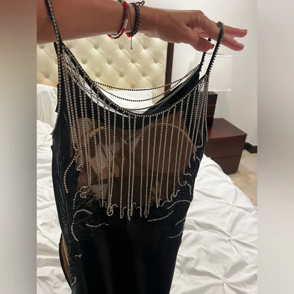 Black Evening Gown with Silver Beaded Straps - Image 11