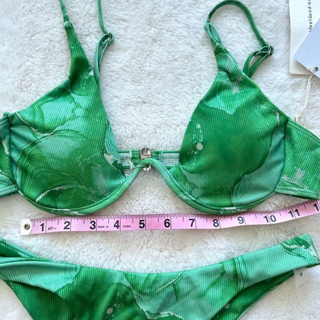 NWT Commense Spring Flames Mesh Three Piece Bikini Bathing Suit size M/6 Green Size M - Image 8