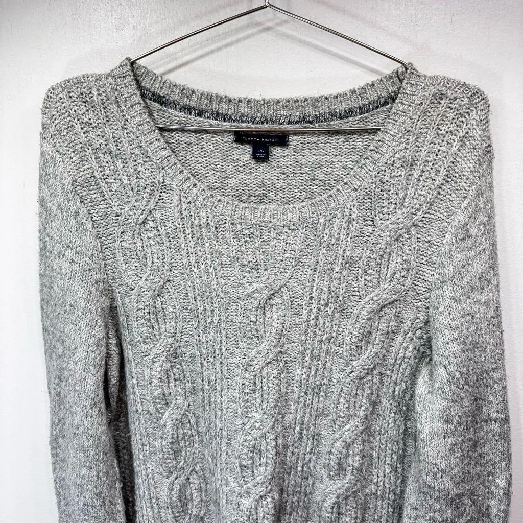 Tommy Hilfiger Gray Cable Knit Sweater Crewneck Fisherman Cottagecore Cozy Large - Image 3