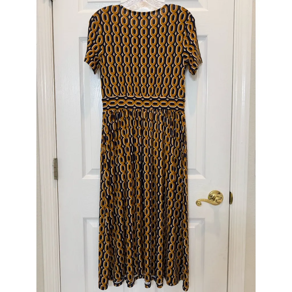 Boden Thea Short Sleeve Jersey Dress in Ochre Chain Size 4 Gold - Image 4