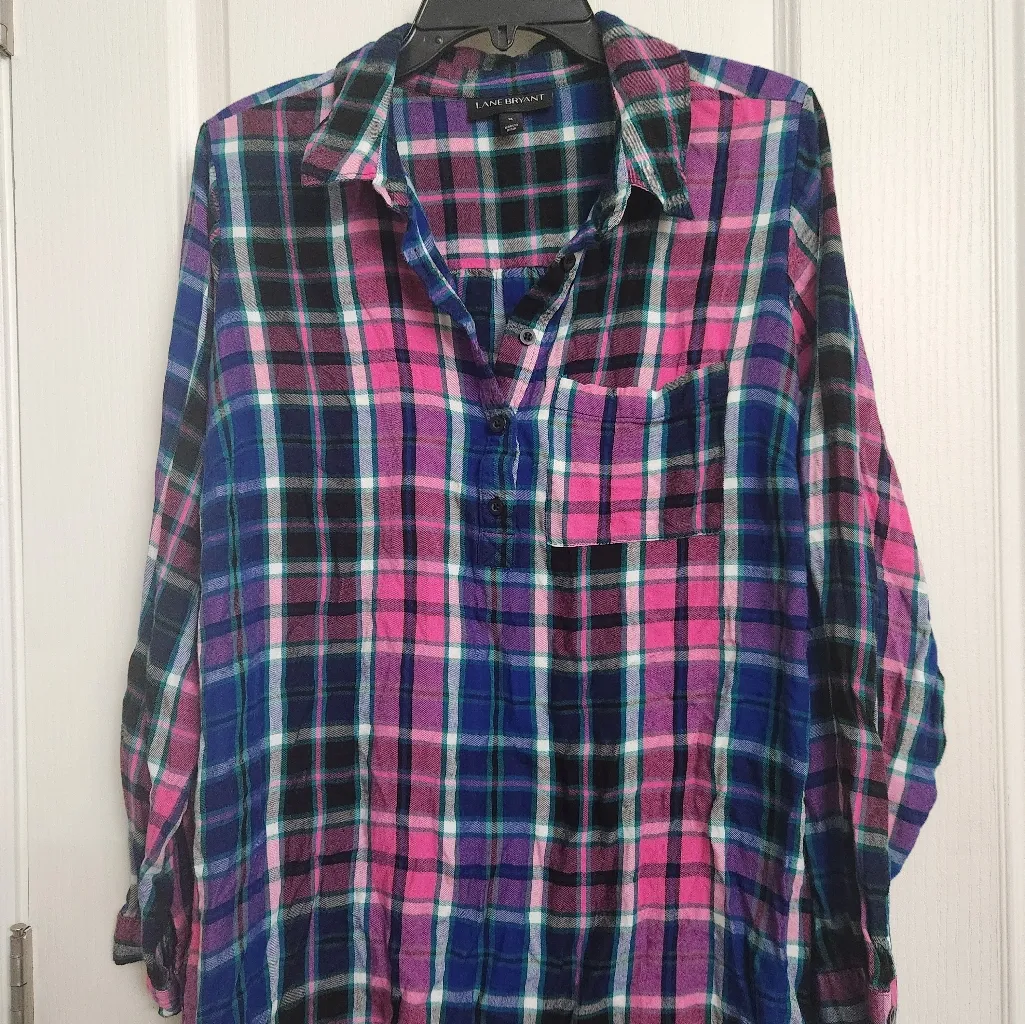 Lane Bryant 16  Colorful Plaid Button-Up Shirt - Image 2