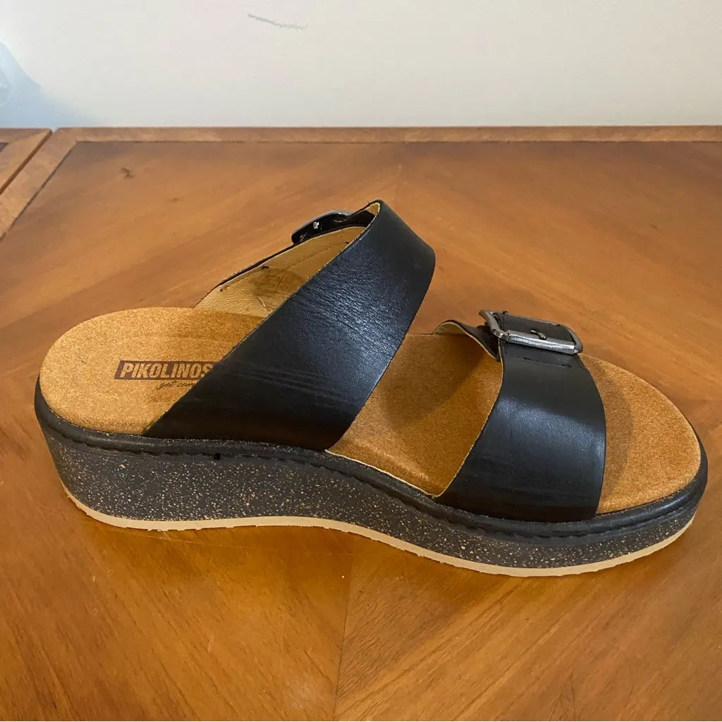 Pikolinos Calfskin Leather Sandal Shoes Black Size 7 - Image 11