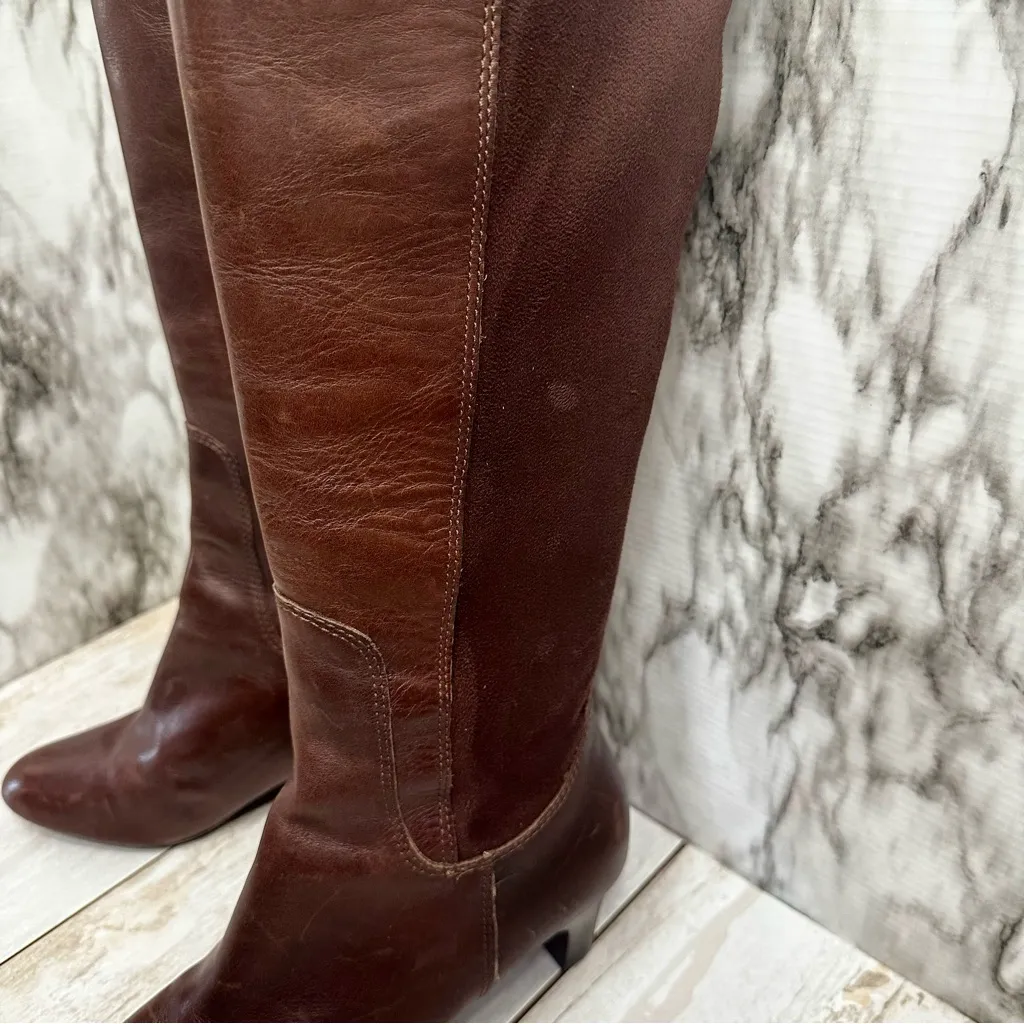 Cole Haan Dark Brown Leather Over the Knee Heeled Boots Boho Chic Fall Favorite - Image 6