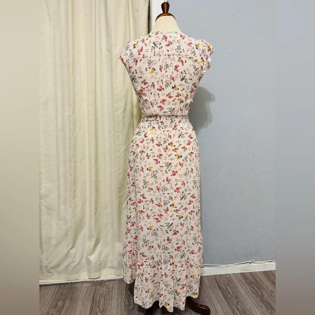 Lucky Brand Women Peasant Floral Buttondown Smocked Waist Midi Lined Dress Sz S - Image 8