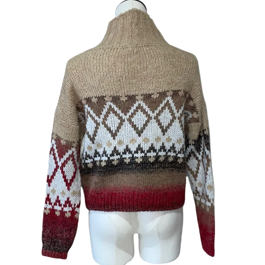 NWT Elsamanda Made in Italy Boucle Aztec Argyle Sweater Alpaca Wool Blend Tan Size M - Image 11