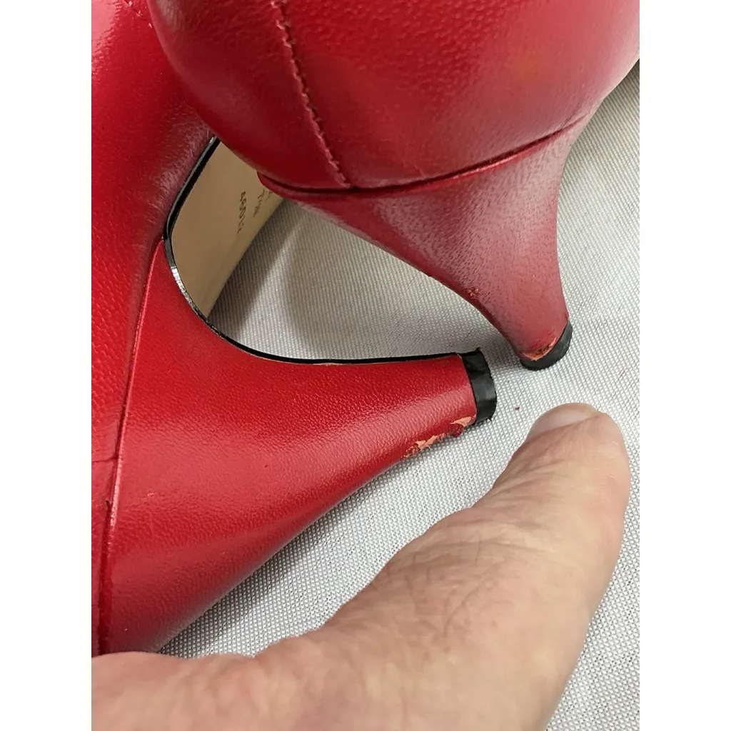 Womans Newport News Easy Style Slip On Pumps 7.5 W Red Pointed Toe Heels - Image 8