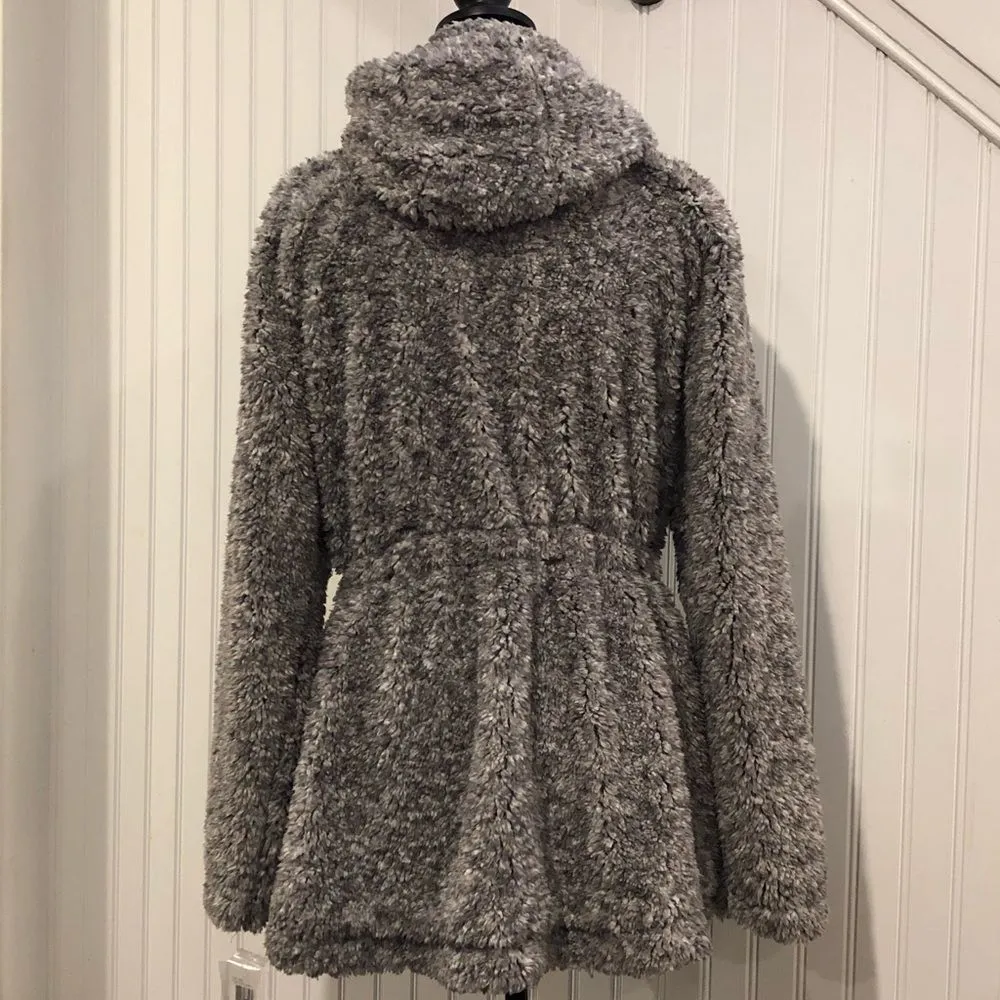 SANTA FE APPAREL Women’s Grey Full Zip 3/4 Length Hooded Sherpa Teddy Jacket XXL Gray - Image 5