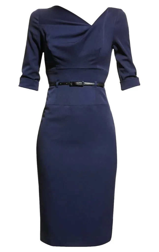 NWT Black Halo Jackie O in Eclipse Stretch Gabardine Belted Sheath Dress 2 $390 - Image 1