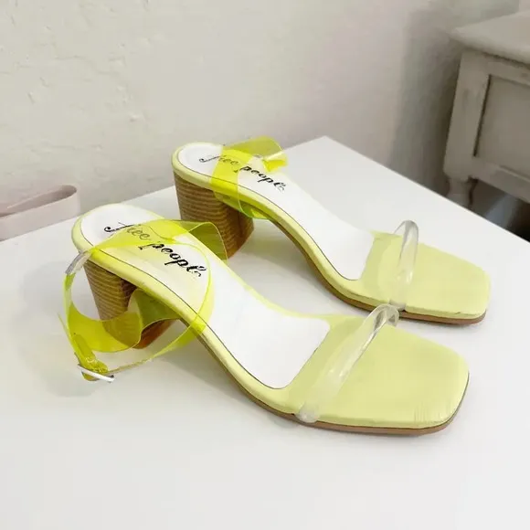 FREE PEOPLE Natal Heel Sandals Neon Yellow size 39‎ - Image 3
