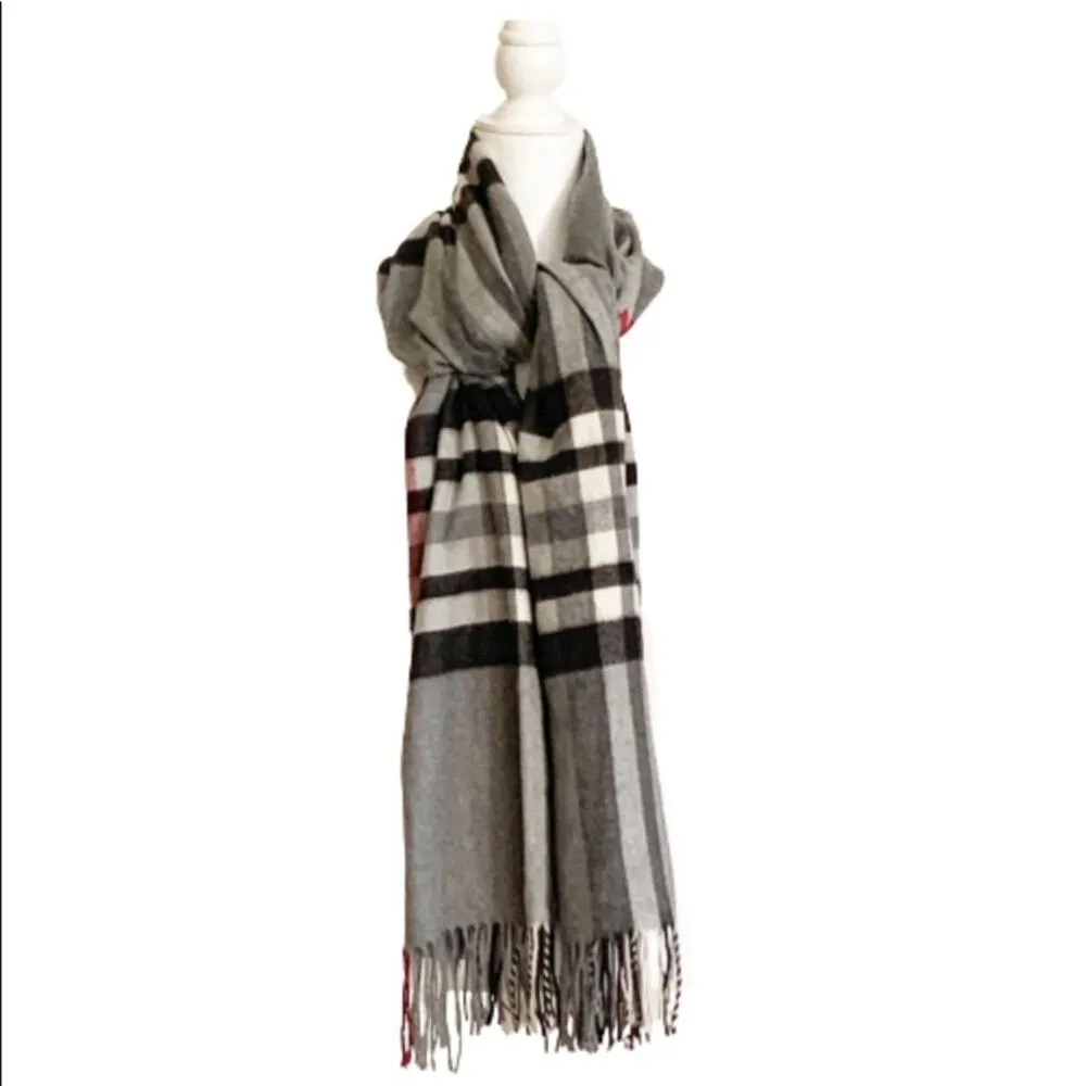 Cashmink V. Fraas Scarf Gray Black Red Checked Wrap 100% Acrylic Hypo Allergenic - Image 3