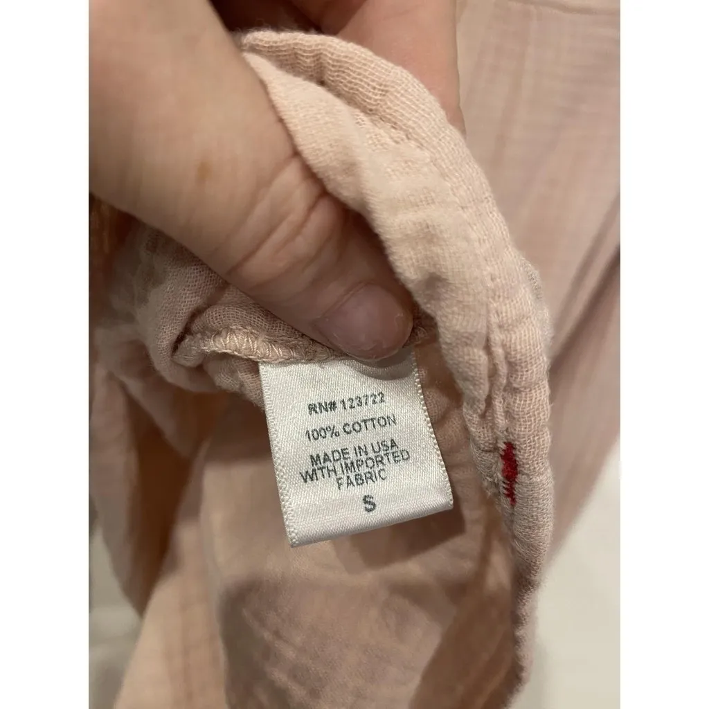 Xirena Fayth Shirt Womens Small Pink Cotton Gauze Ruffle Long Sleeve Boho Blouse - Image 5