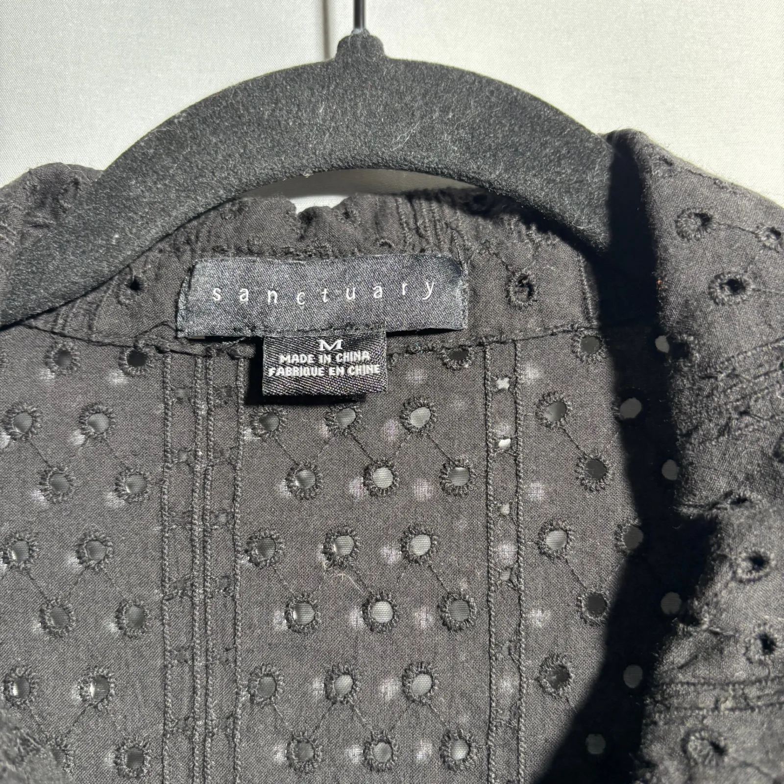 Sanctuary Black Eyelet Cotton Button Up Top Long Sleeve M Dark Cottage Core Goth - Image 3