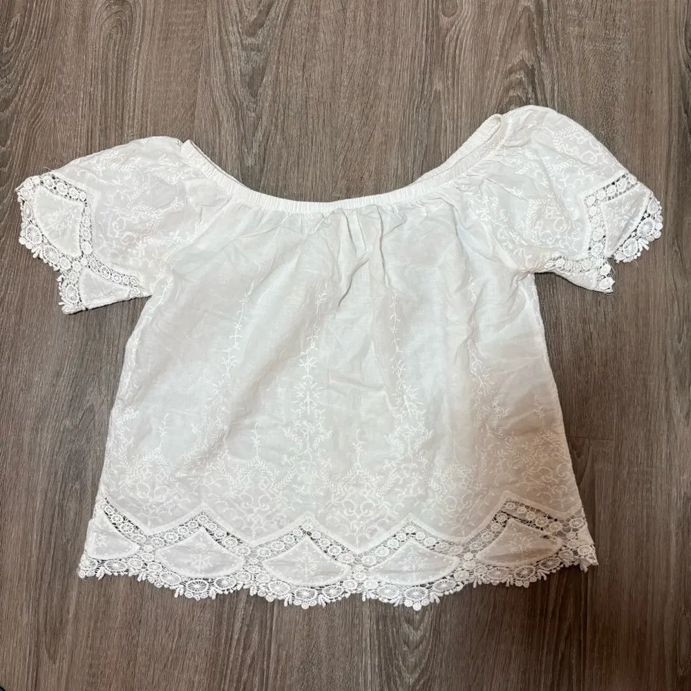 Full Tilt Cottagecore White Cotton Lace Embroidered Cropped Top Size Small​​ - Image 4