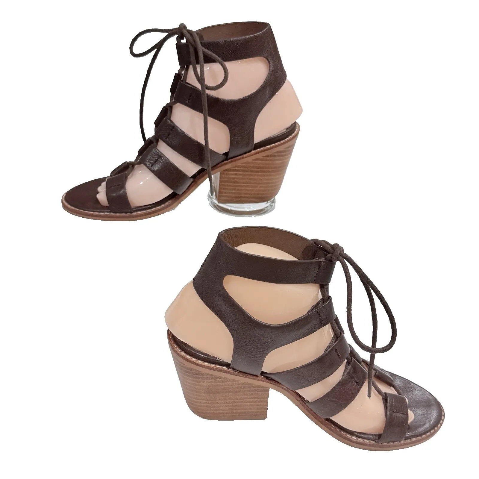 Sol Sana Leather Sandal Heel Women EU 38 US 7.5 Rudey Lace Up Gladiator Brown - Image 2