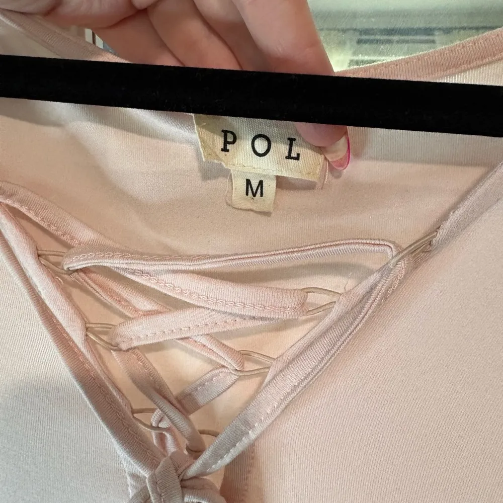 POL Baby‎ Pink Lace-Up Bell Sleeve Bodysuit- Size Medium - Image 5