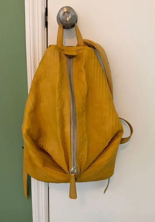 Opelle Mustard Yellow Genuine Leather Backpack Sling Bag Women Zip Closure - Image 1
