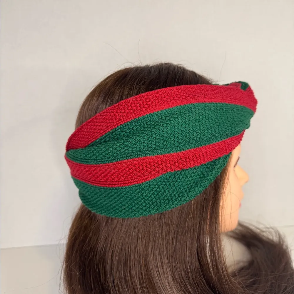GUCCI Web Knot Knit Wool Twist Red & Green Headband Made in Italy. - Image 9