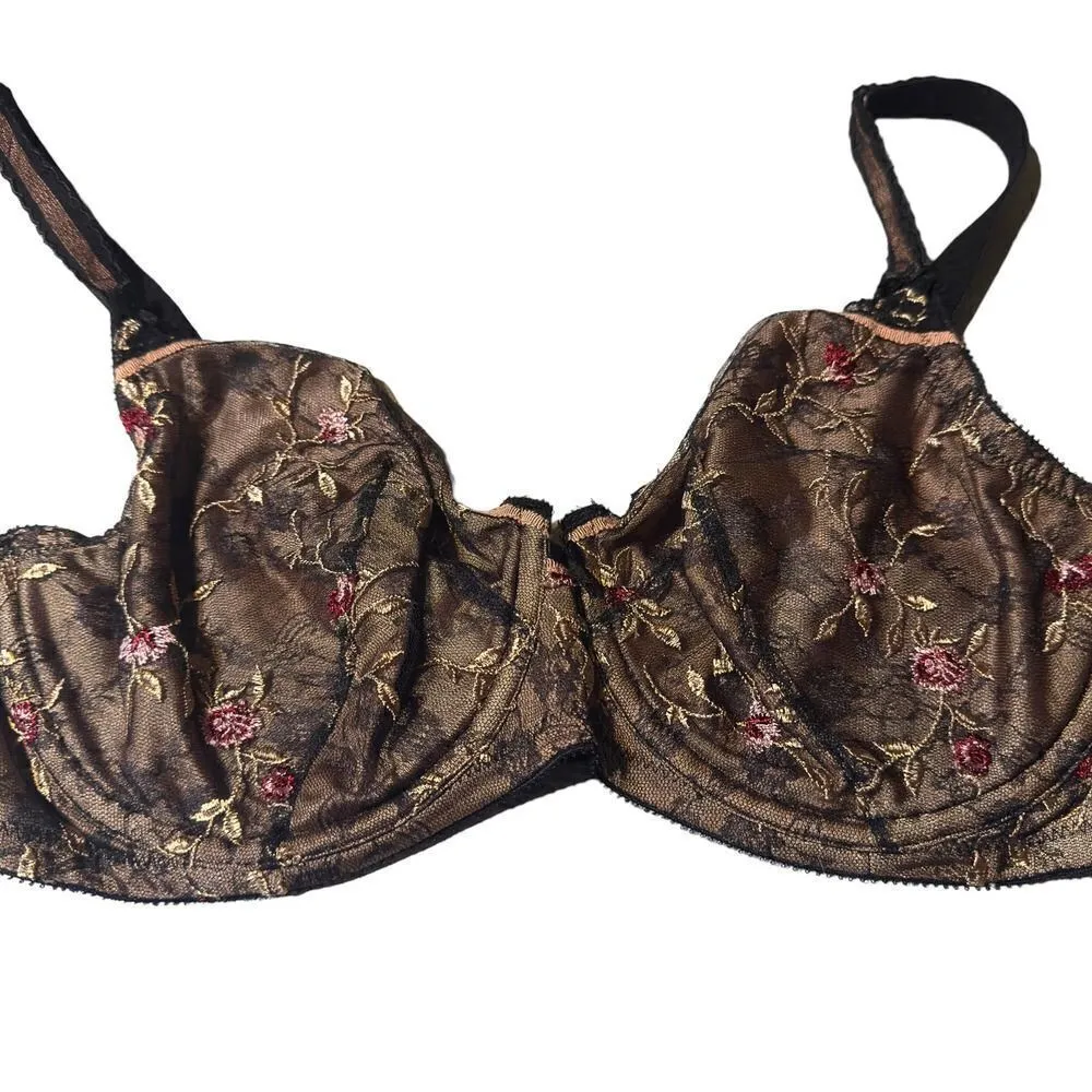 Felina Lace Black Floral Bra Size 34F - Image 3