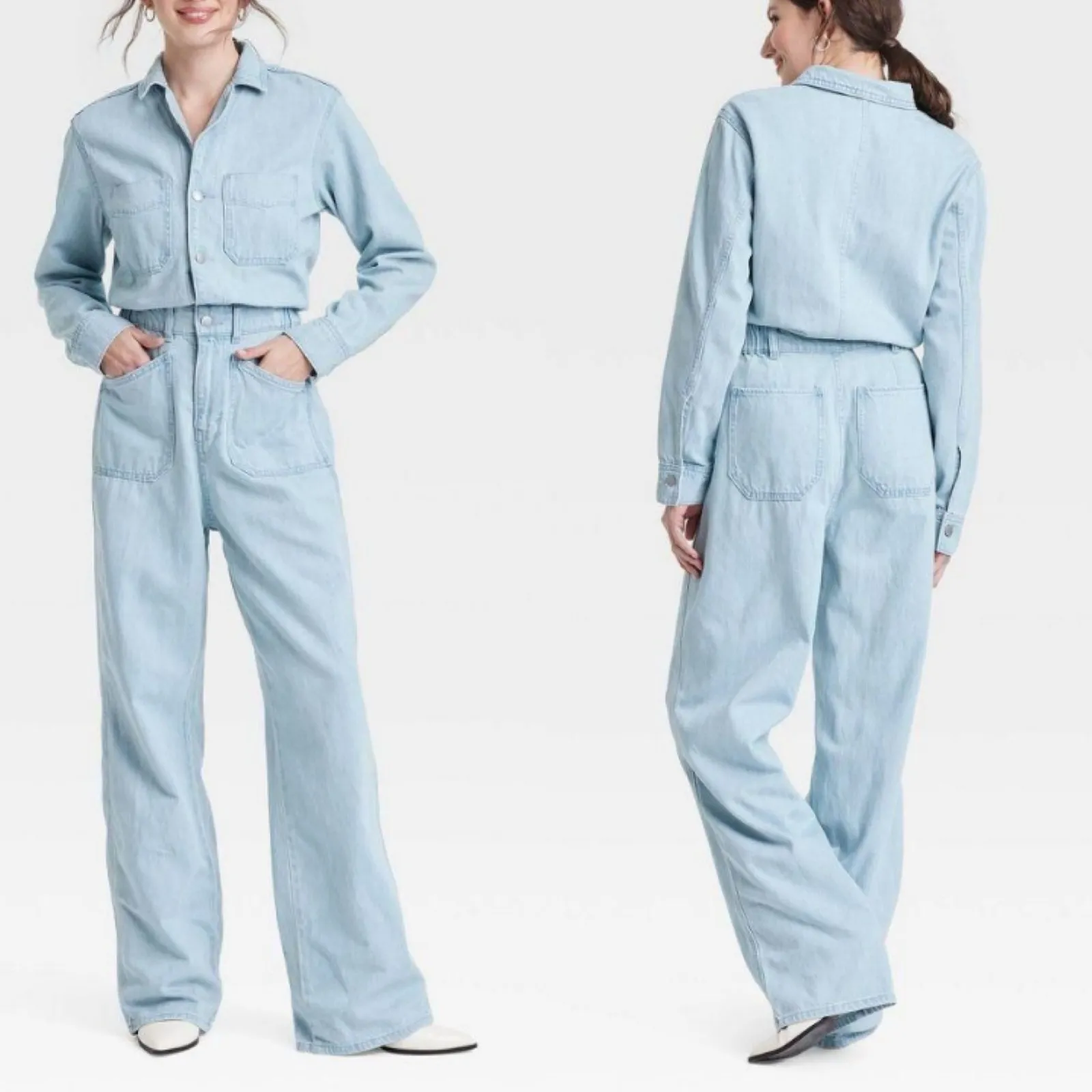 Universal Thread Women Light Blue Denim Baggy Straight Leg Jumpsuit Size 14 NWT - Image 2