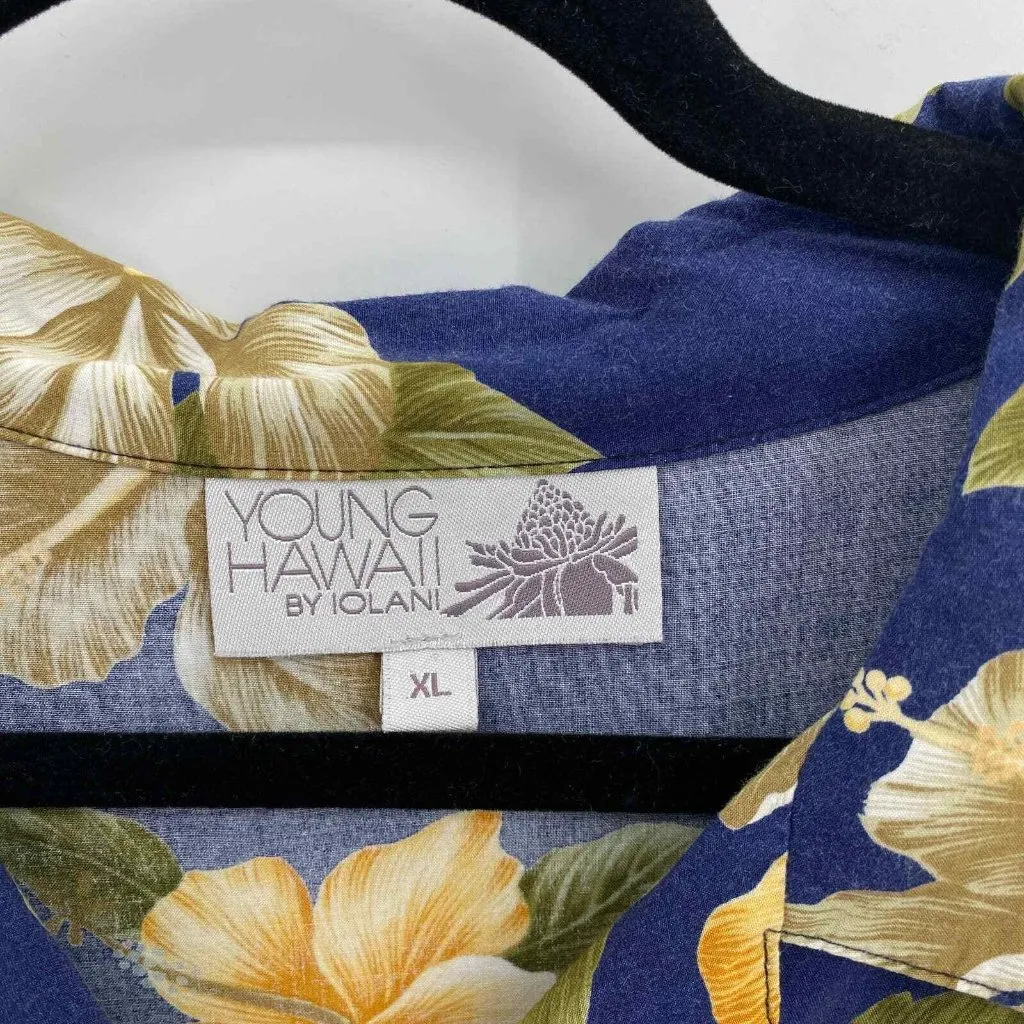 Young Hawaii by IOLANI Button Front Shirt‎ Womens XL Blue Floral Rayon - Image 4