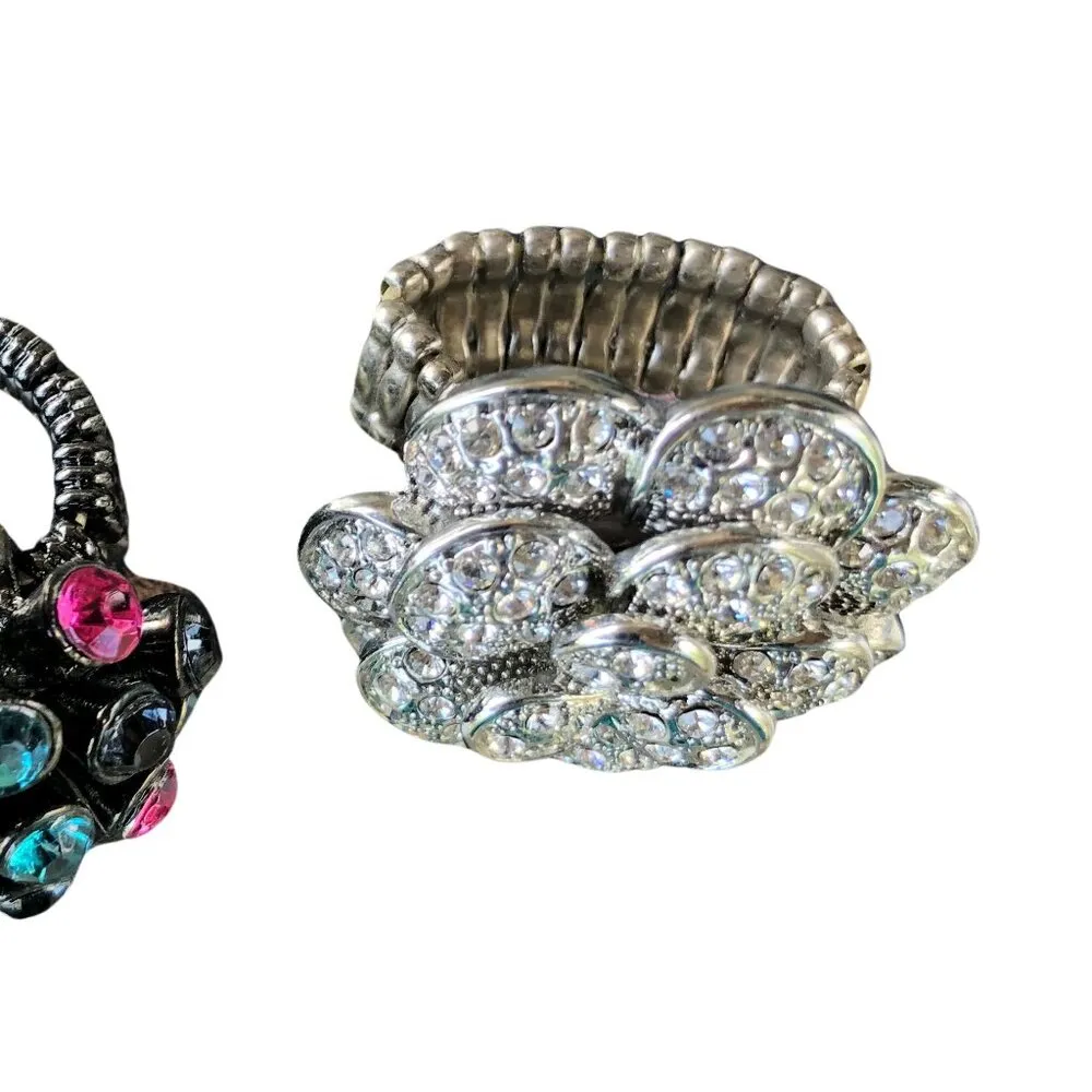 Big Statement Stretch band rings Bundle 2 Multi Color Spheres Silver Rhinestones - Image 5