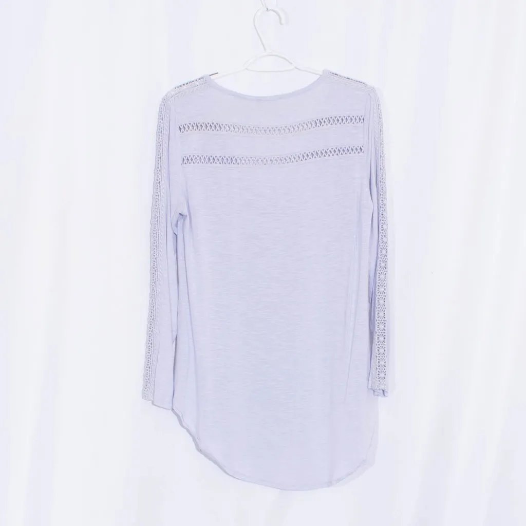 ANTHROPOLOGIE DELETTA Purple Lace Line Crochet Long Sleeve Shirt Size L - Image 6