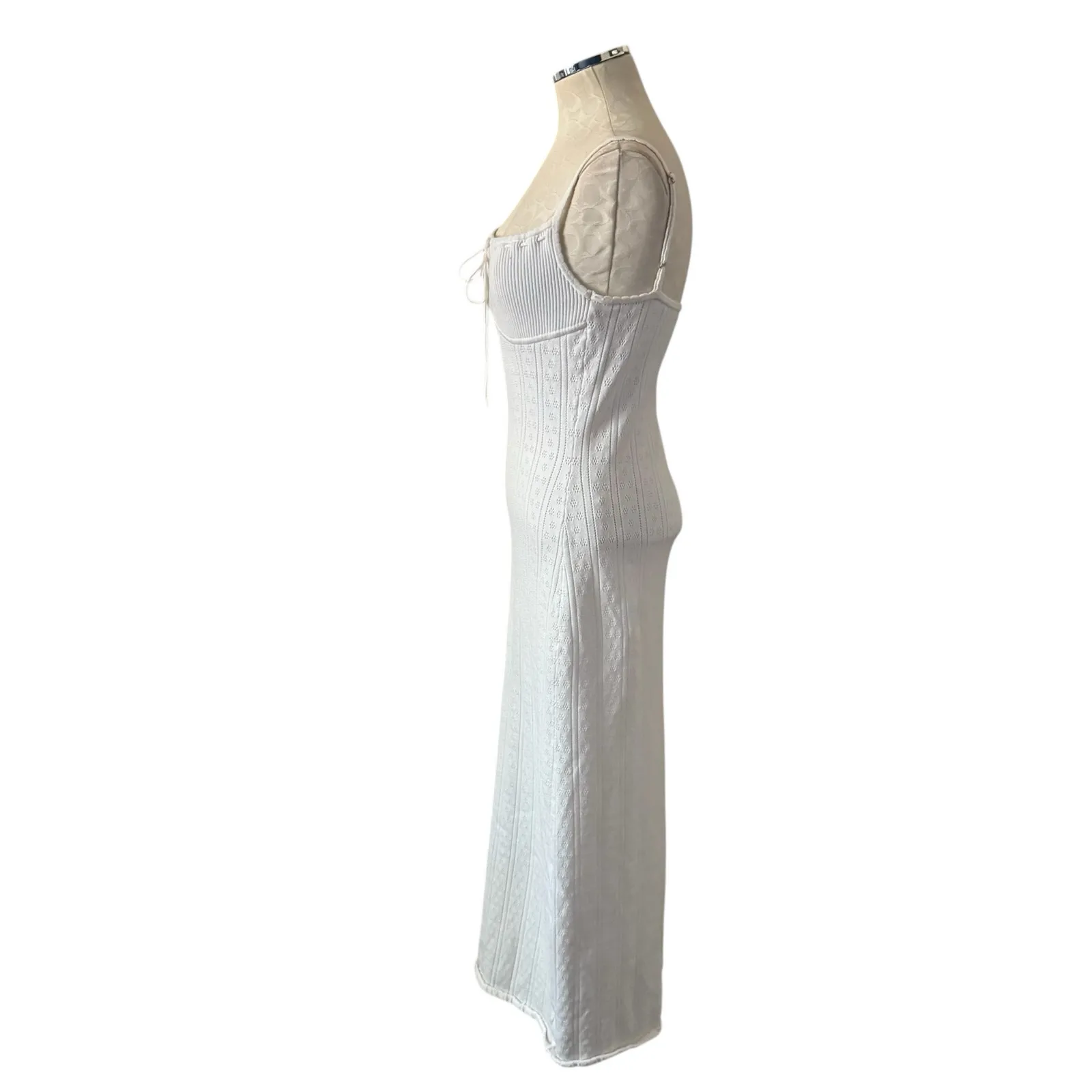 House Of Cb Myla Pointelle Maxi Sweater Dress With Woven Design White Size Large - Image 6