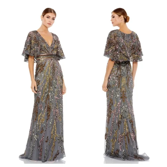 MAC DUGGAL CAPE SLEEVE EMBELLISHED EVENING GOWN Size 4 - Image 2