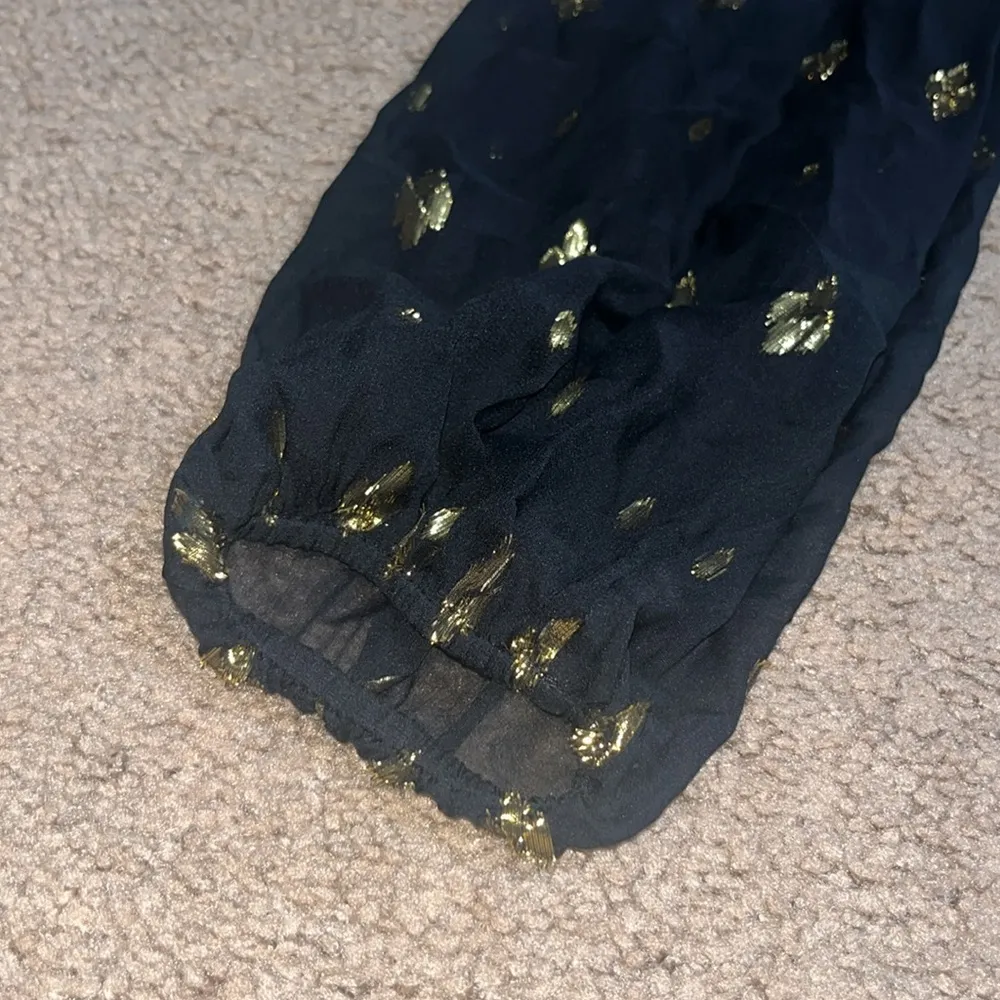 A.L.C. Stanwyck Dress Ruffle Sheer Long Sleeve Silk Midi Gold Metallic‎ Black 6 - Image 6