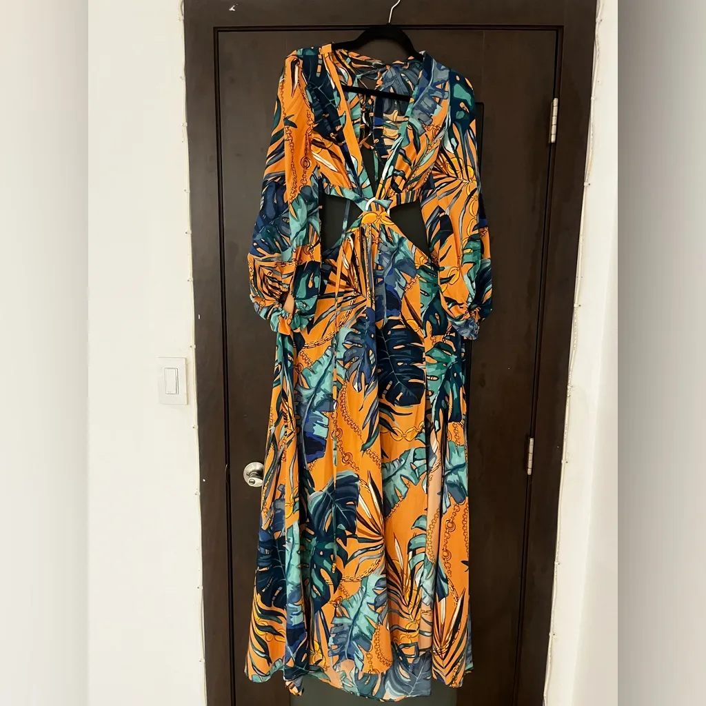 Tropical Print Maxi Dress Orange - Image 2