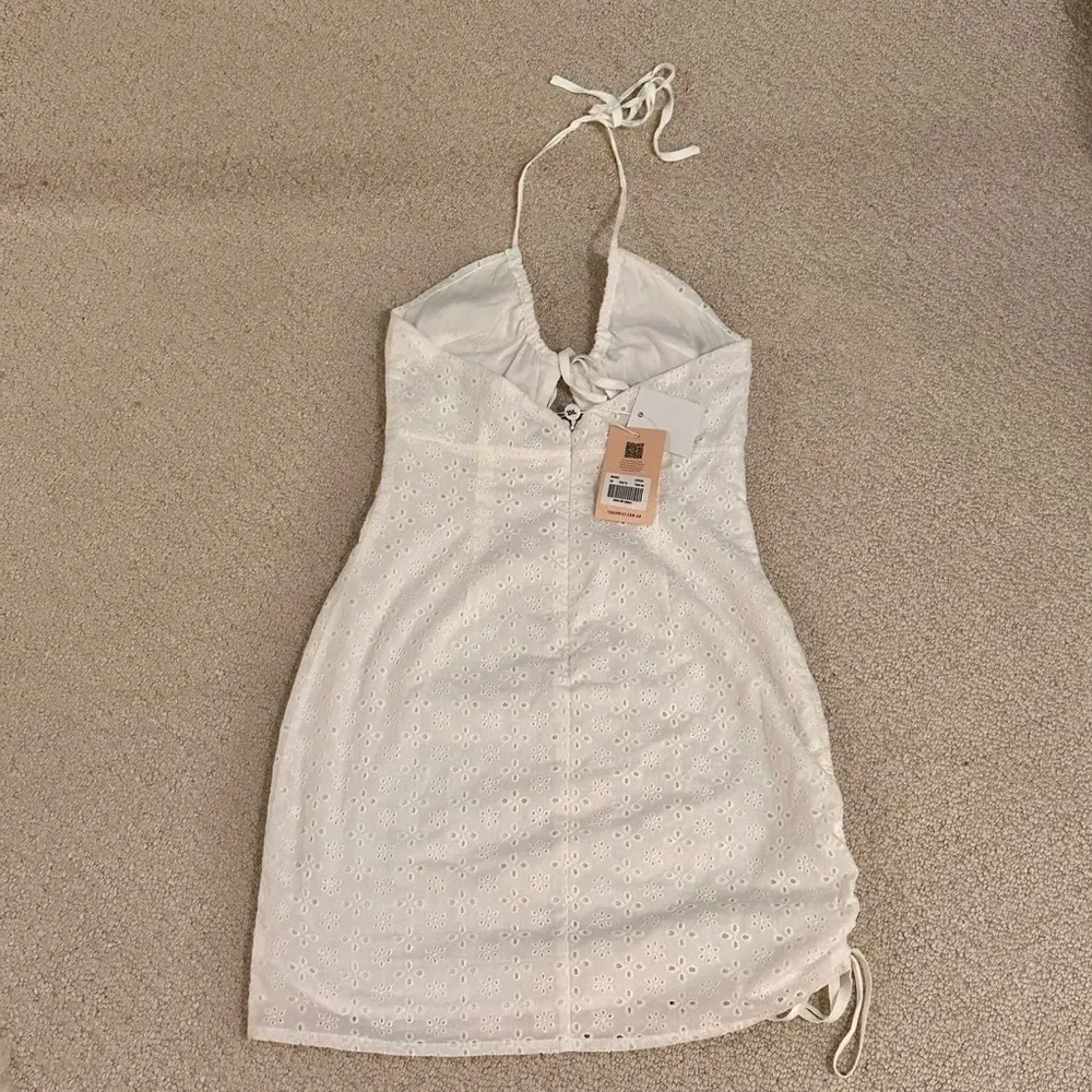 White Eyelet Halter Mini Dress - Image 3