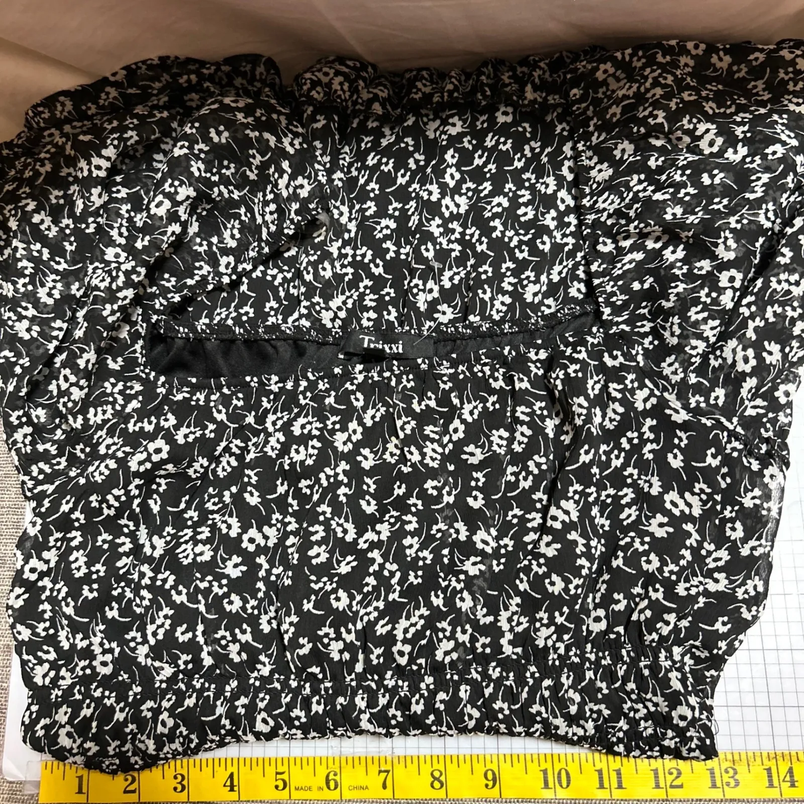 Trixxi Black Floral Milkmaid French Square Whimsigoth Puff Ruffle Dress Size M - Image 6