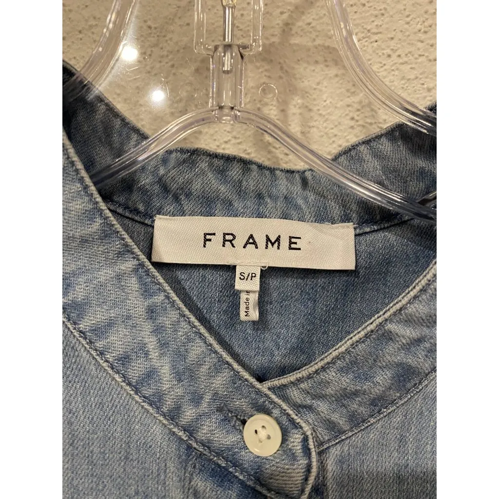 Frame Chambray Puff Sleeve Button Up Shirt Womens Small Denim Short Sle LWSh1926 - Image 3