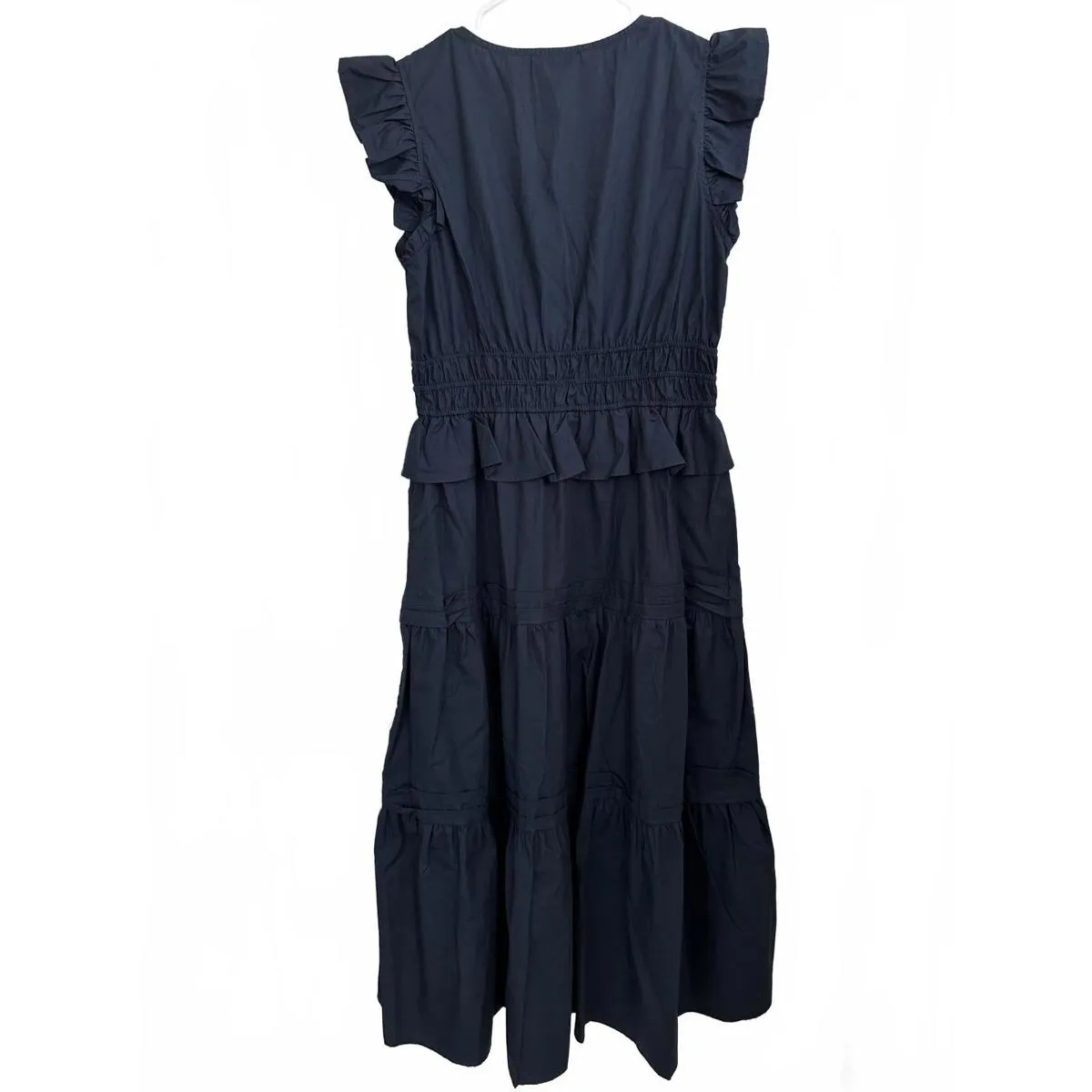 100% Cotton Flutter Sleeve Tiered Cotton Midi Dress Moon River NWT Navy Large - Image 8