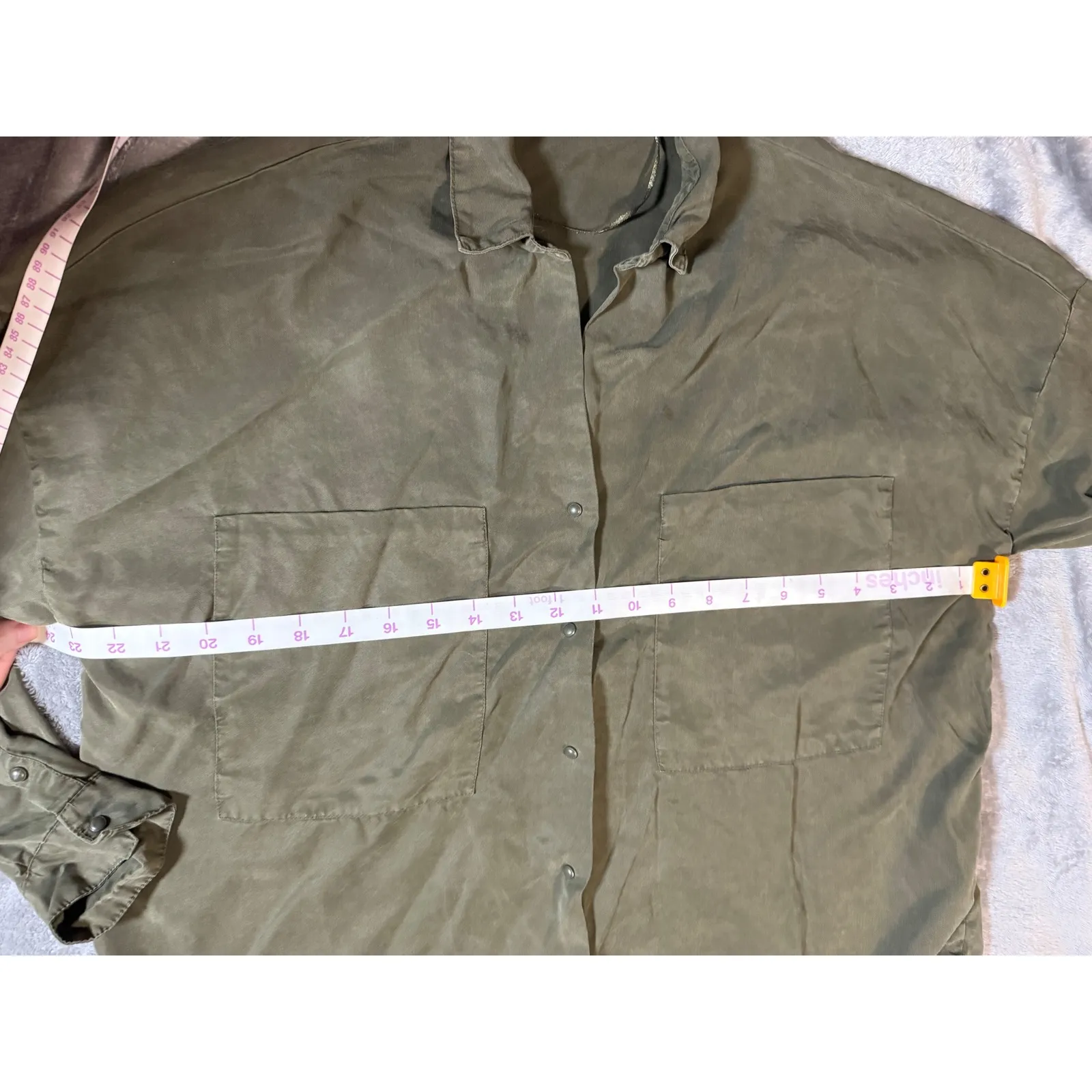 Zara x Trafaluc Size Small‎ Olive Green Lightweight Overshirt Long Sleeve Snap - Image 6