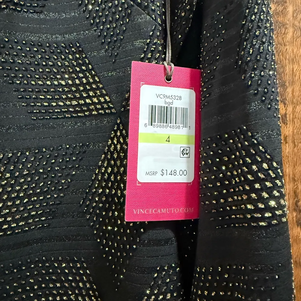 NWT Vince Camuto Black and Gold Long Sleeve Dress Size 4 - Image 2