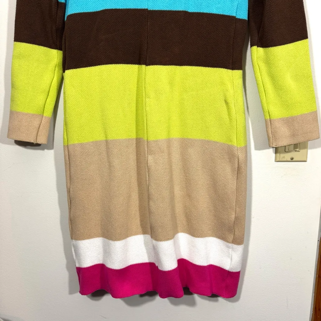 Made in Italy Of Benetton Striped Heavy Knit Long Cardigan Sweater Green - Image 10