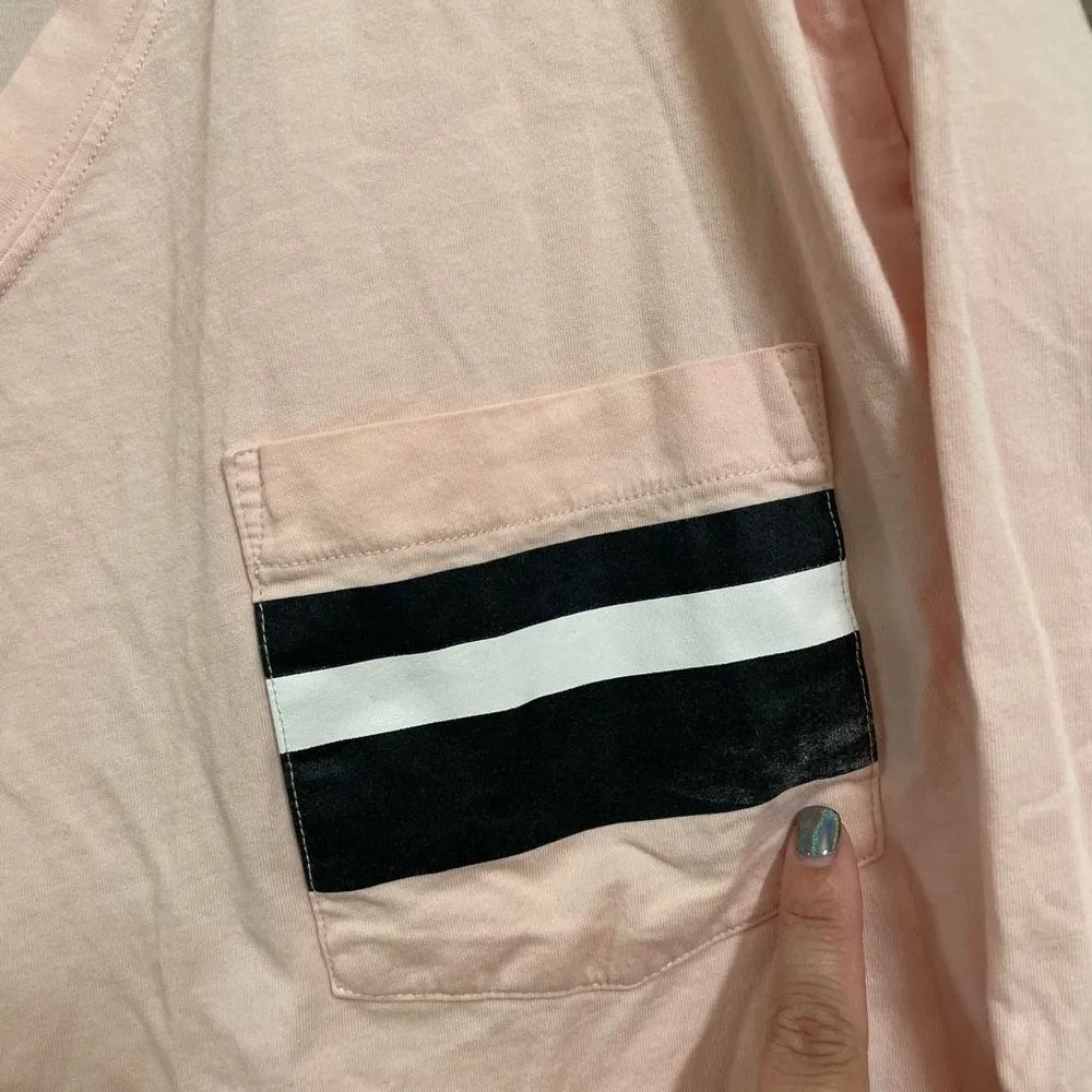 PINK Victorias Secret Light Pink Black Long Sleeve Campus Shirt, Medium - Image 4