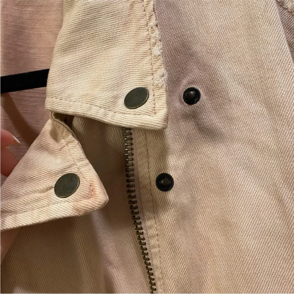 Free People Light Pink Denim Motorcycle Style Jacket - Image 11