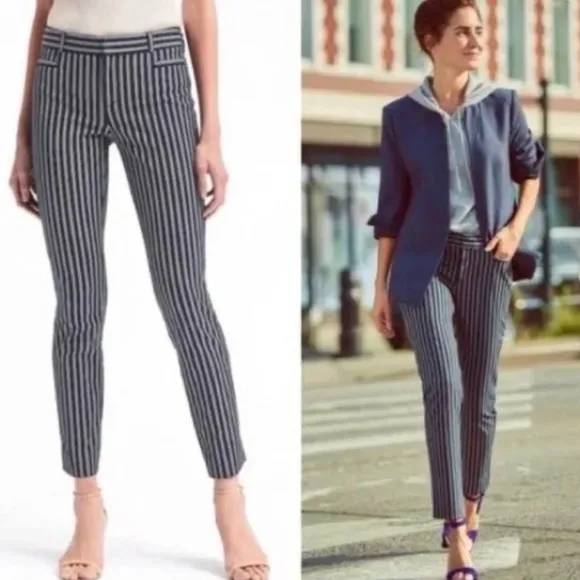Banana Republic Sloan Low Rise Skinny Ankle Pants Pinstripe Navy Blue White Sz 8 - Image 2