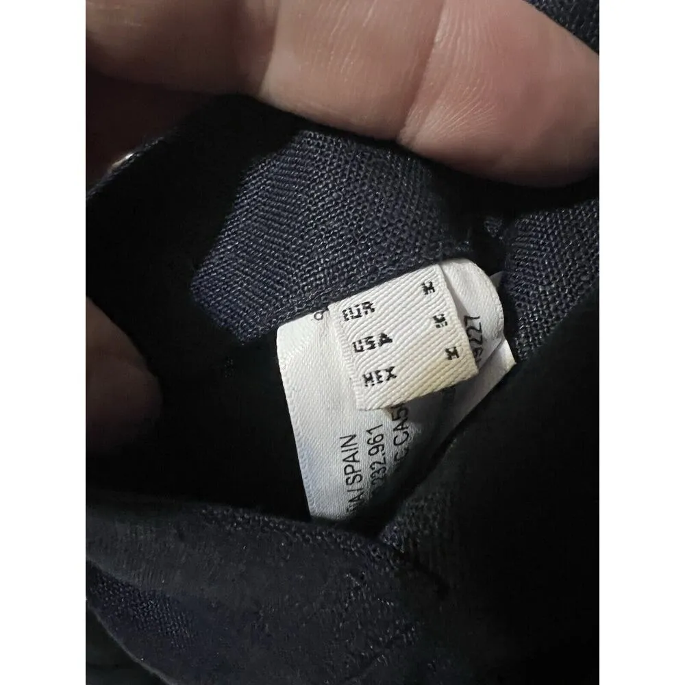 Massimo Dutti Navy Blue Linen Longsleeve Jacket Sz M Oversized Lagenlook Pocket - Image 4