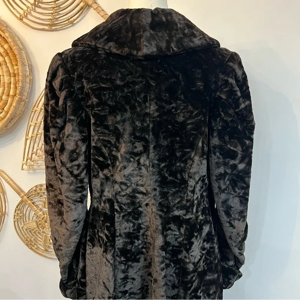 Vintage 1930s Black Crushed Velvet Opera Coat Longline Teddy Feel Jacket Sz M Size L - Image 10