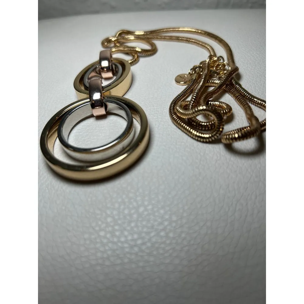 Alfani Two-Tone Gold and Silver‎ Open Hoop Link Pendant 32" Necklace - Image 5